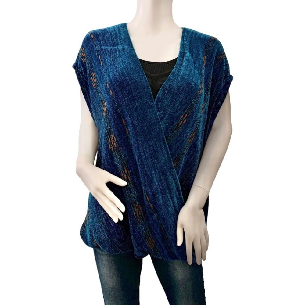 CYNTHIA KRAUSE WEAVERS Vintage Teal Blue Chenille Knit‎ Wrap Vest One Size Artsy